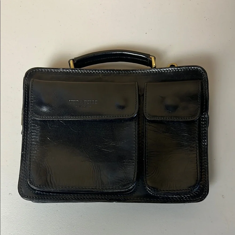 Vintage Vera Pelle Black Leather Men's Bag